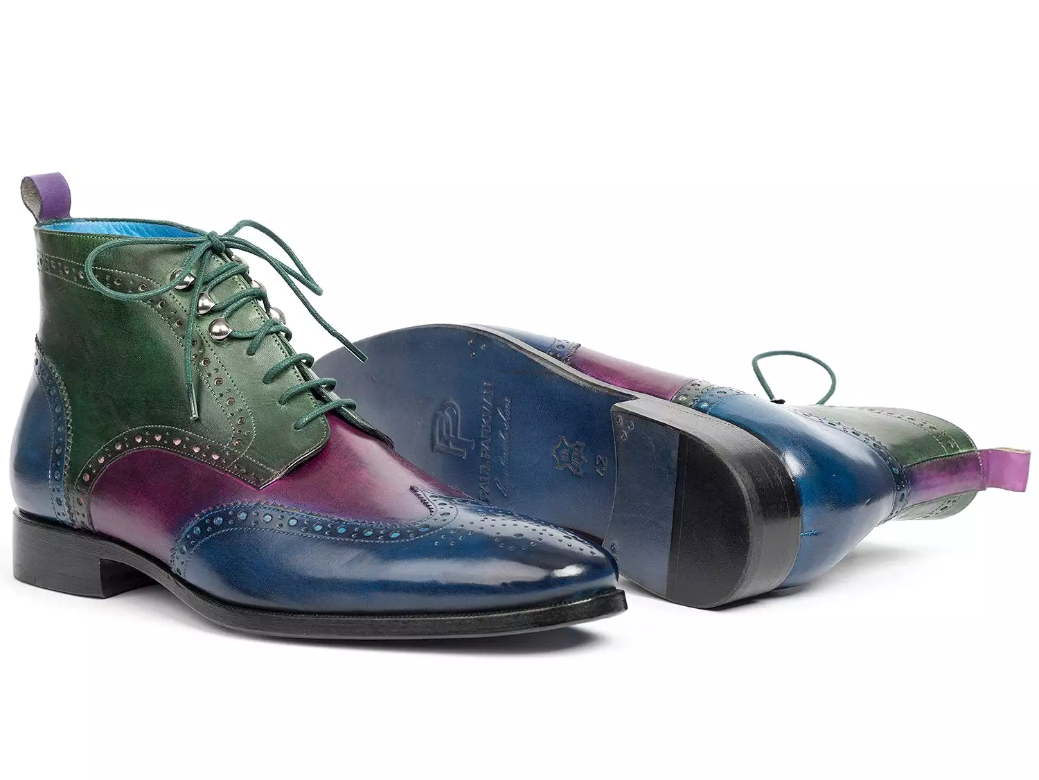 Paul Parkman Three Tone Wingtip Ankle Boots Blue Purple Green