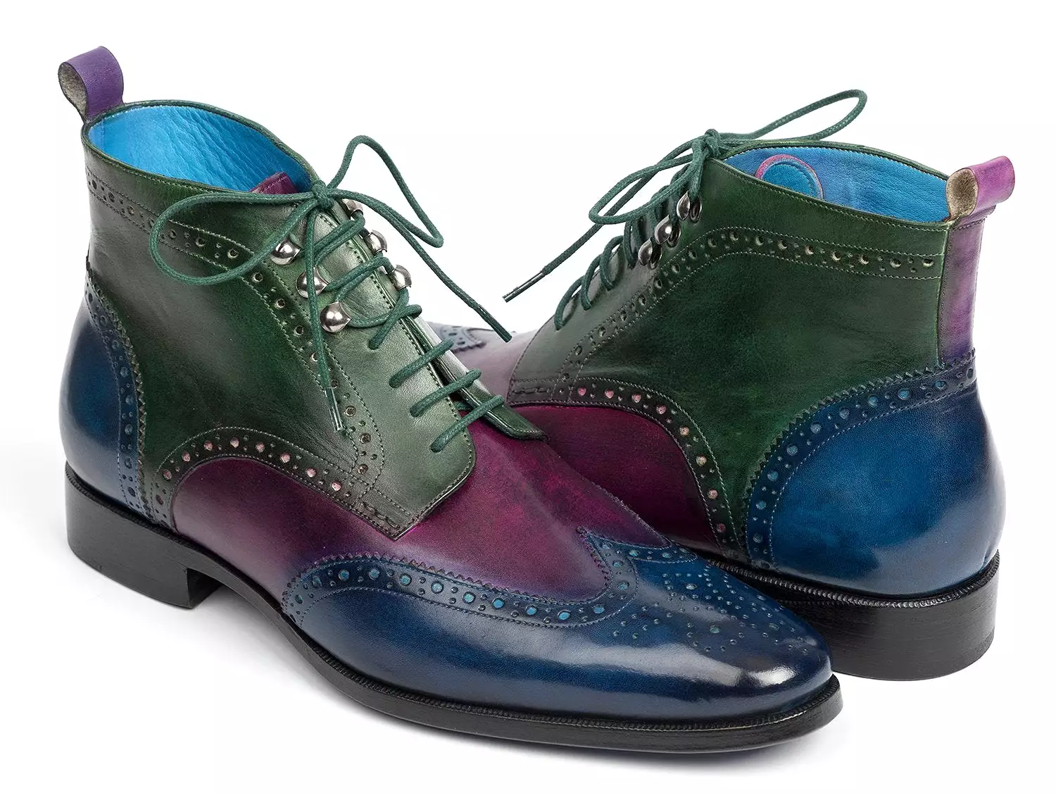 Paul Parkman Three Tone Wingtip Ankle Boots Blue Purple Green