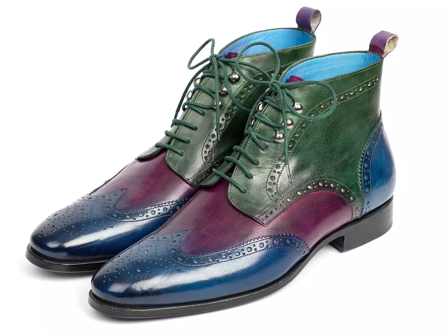 Paul Parkman Three Tone Wingtip Ankle Boots Blue Purple Green