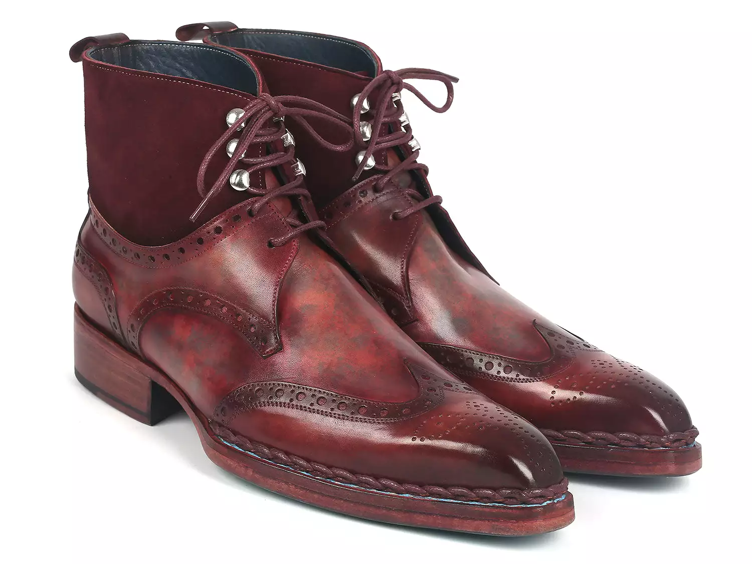 Paul Parkman Wingtip Boots 8509-BUR: Norwegian Welted, Leather and Suede Men's Boots