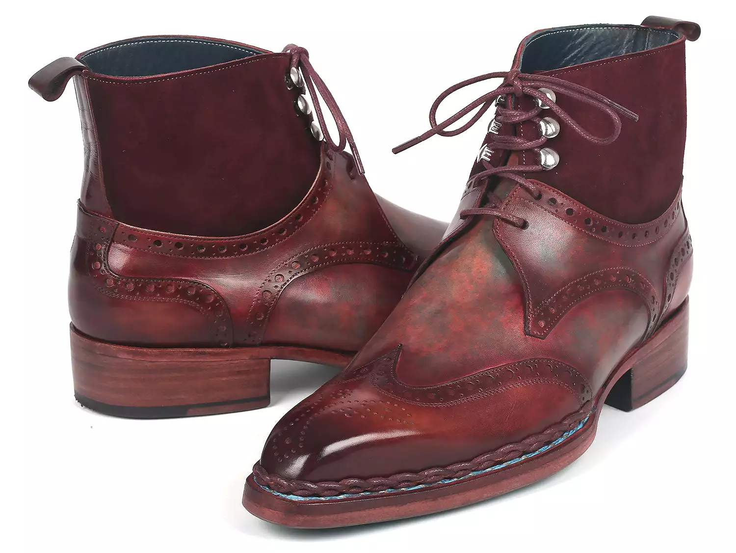 Paul Parkman Wingtip Boots 8509-BUR: Norwegian Welted, Leather and Suede Men's Boots