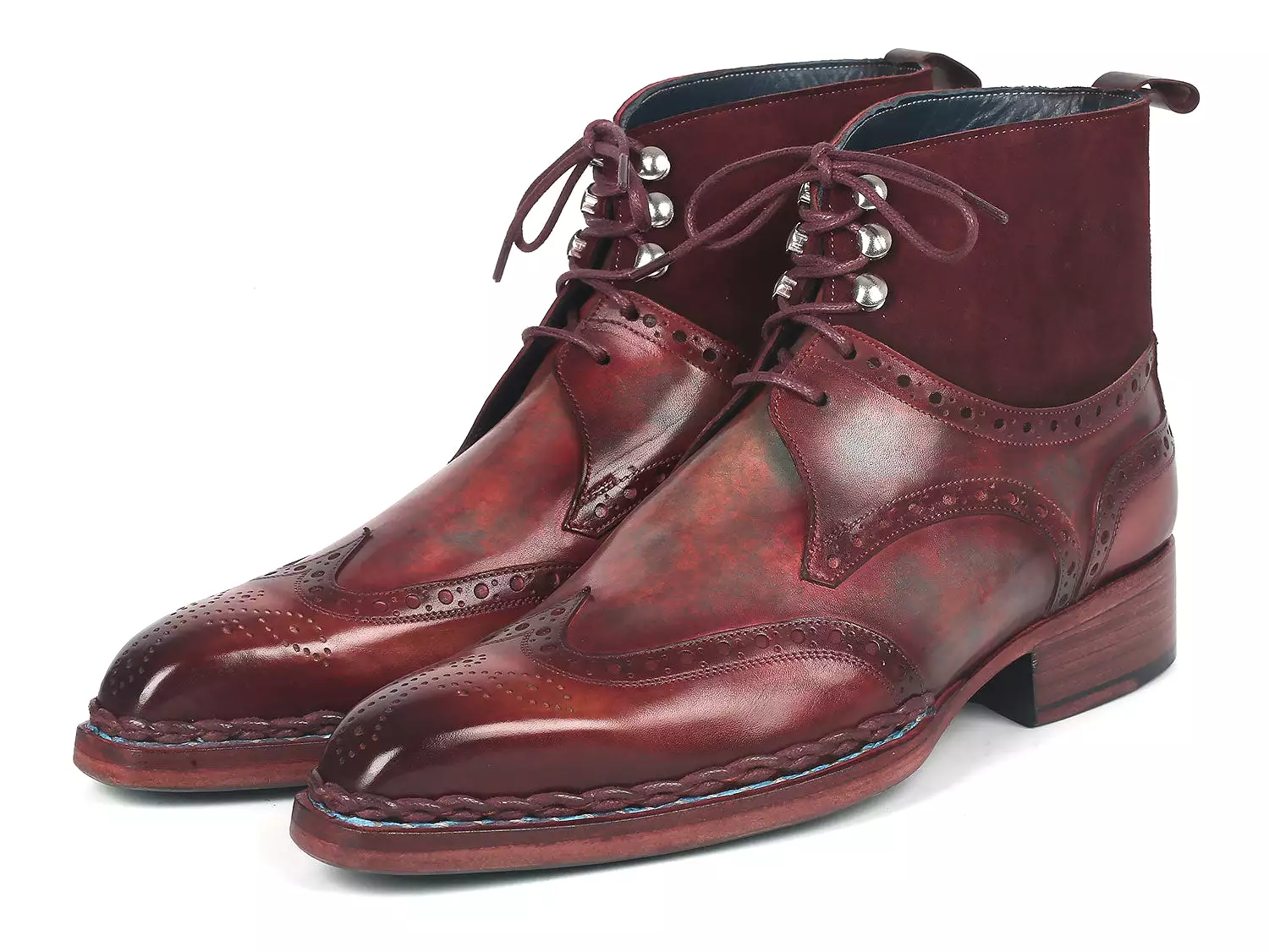 Paul Parkman Wingtip Boots 8509-BUR: Norwegian Welted, Leather and Suede Men's Boots