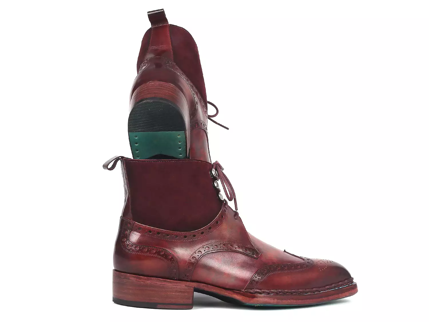 Paul Parkman Wingtip Boots 8509-BUR: Norwegian Welted, Leather and Suede Men's Boots