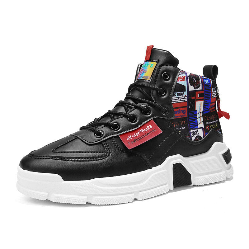 Personalized Graffiti High-top Trainers with Thick Soles - Non-slip and Comfortable Casual Shoes for Outdoor Sports - Men's Fash