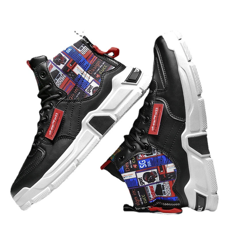 Personalized Graffiti High-top Trainers with Thick Soles - Non-slip and Comfortable Casual Shoes for Outdoor Sports - Men's Fash