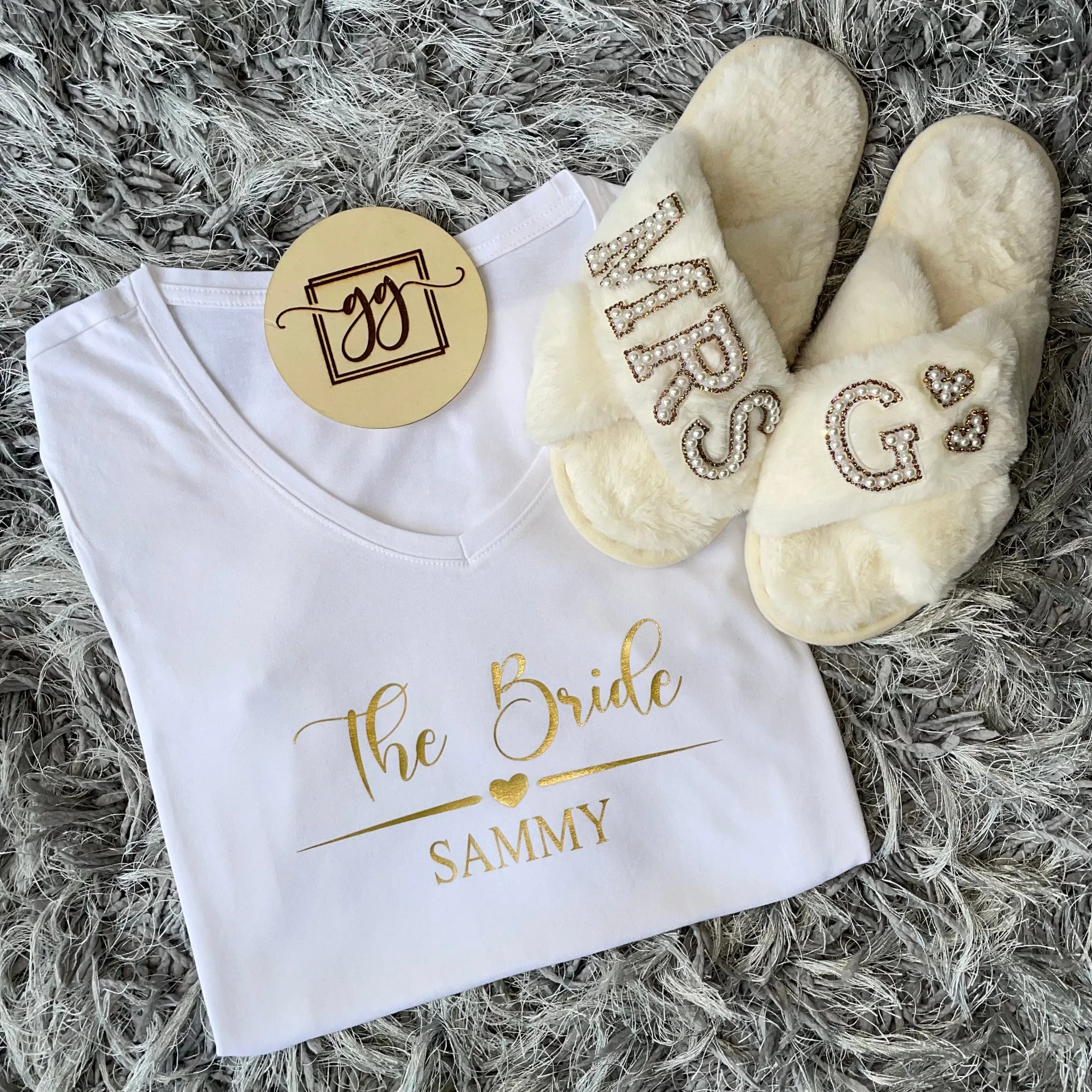 Personalized Pearl Mrs Faux Fur Slippers