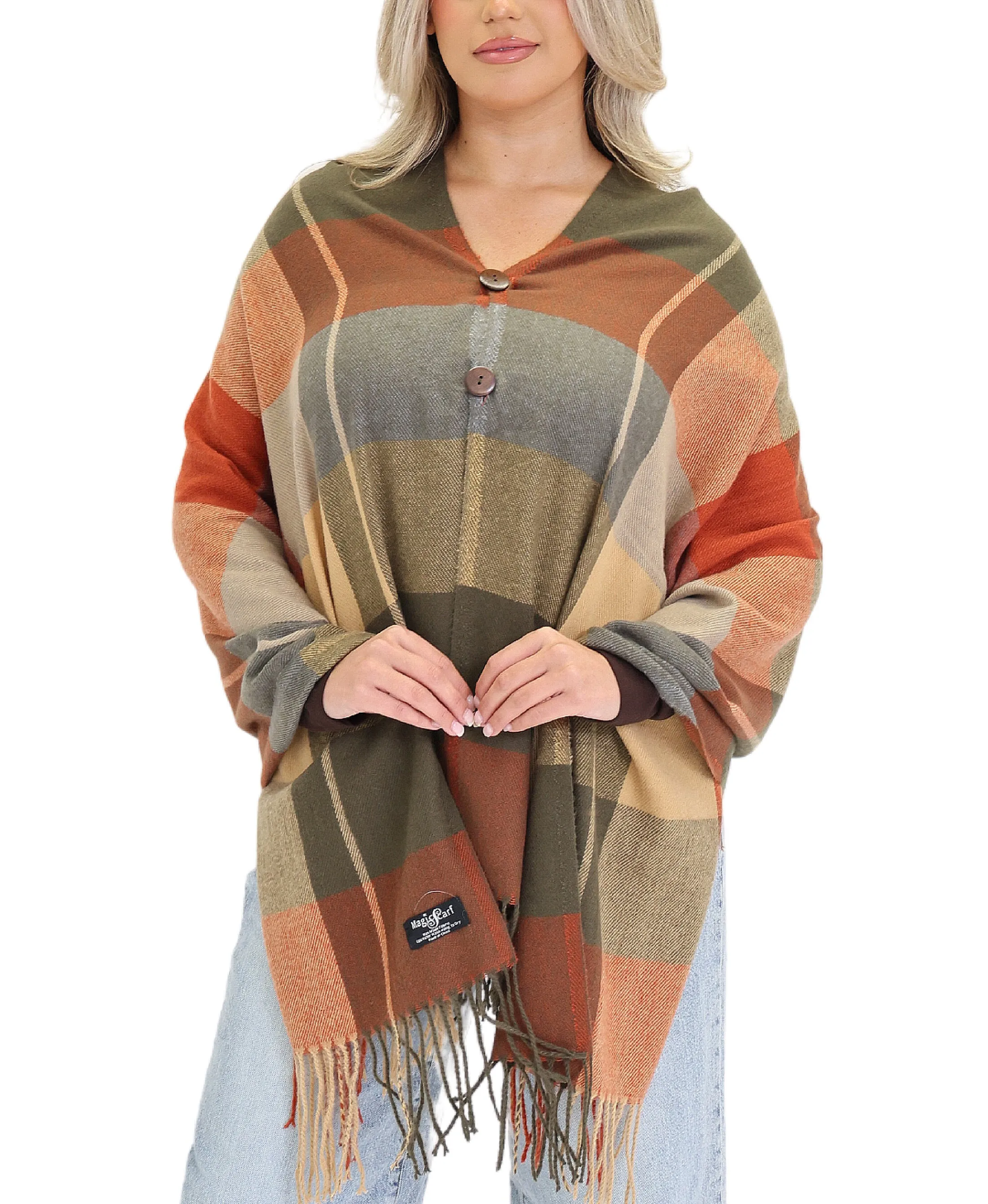 Plaid Print Poncho Shawl