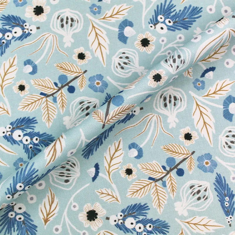 Printed Cotton - Pale Blue Foliage