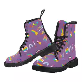 Purple Canvas Lace Up Boots for Women