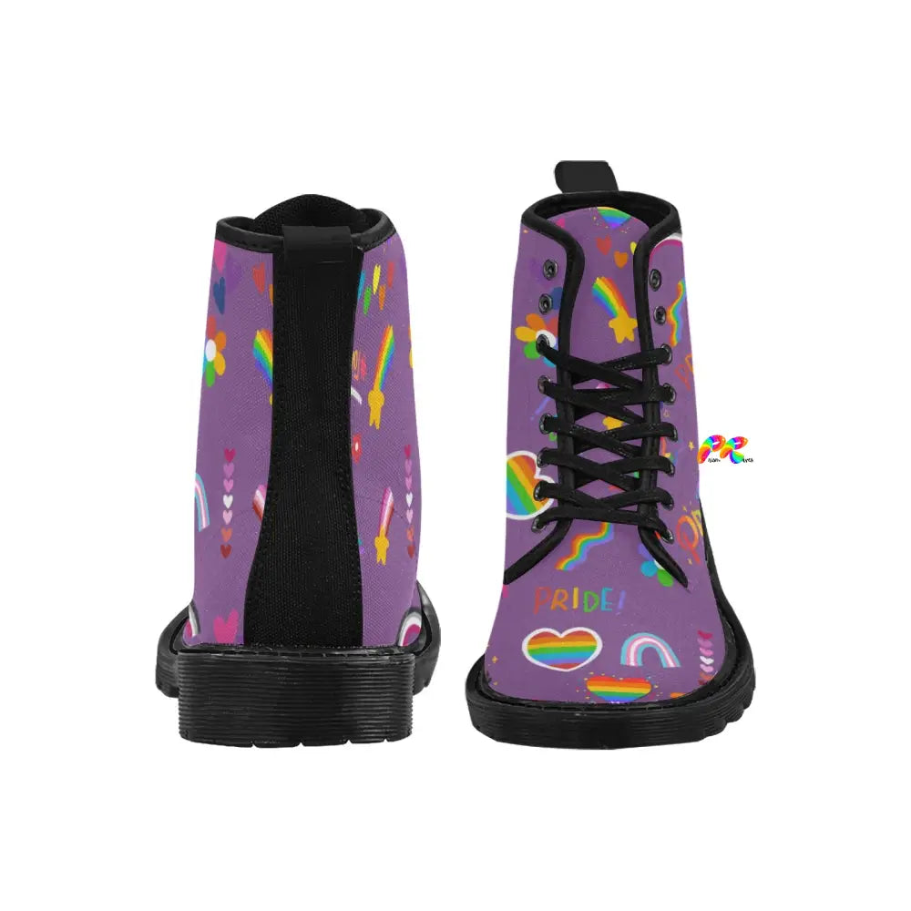 Purple Canvas Lace Up Boots for Women