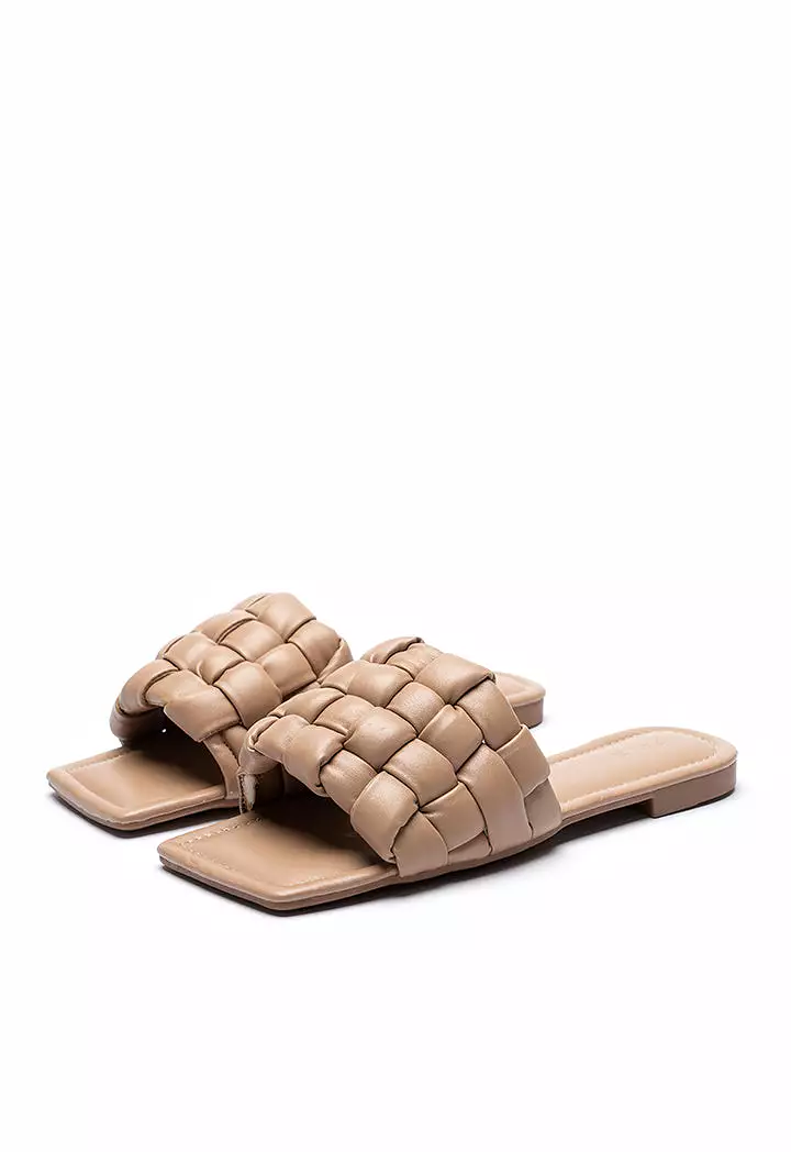 Quilted Flat Slide Sandals - Braided Design