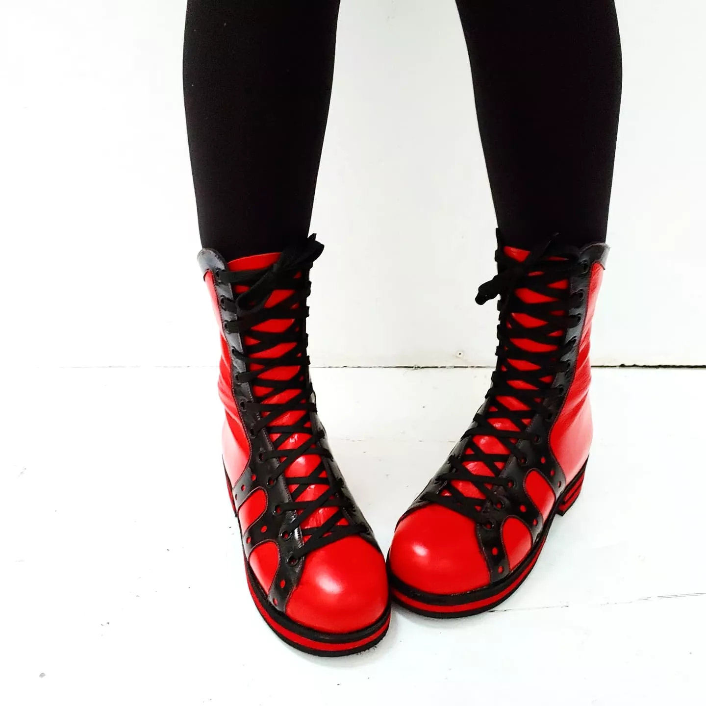 Red and black vintage high-top sneakers