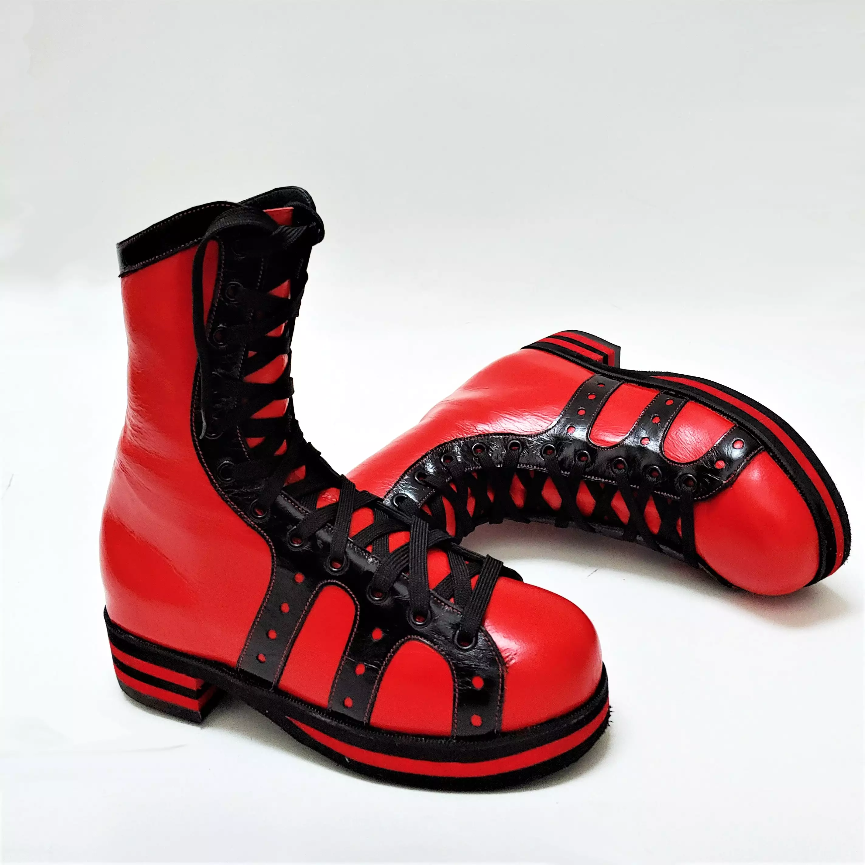 Red and black vintage high-top sneakers