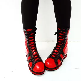 Red and black vintage high-top sneakers