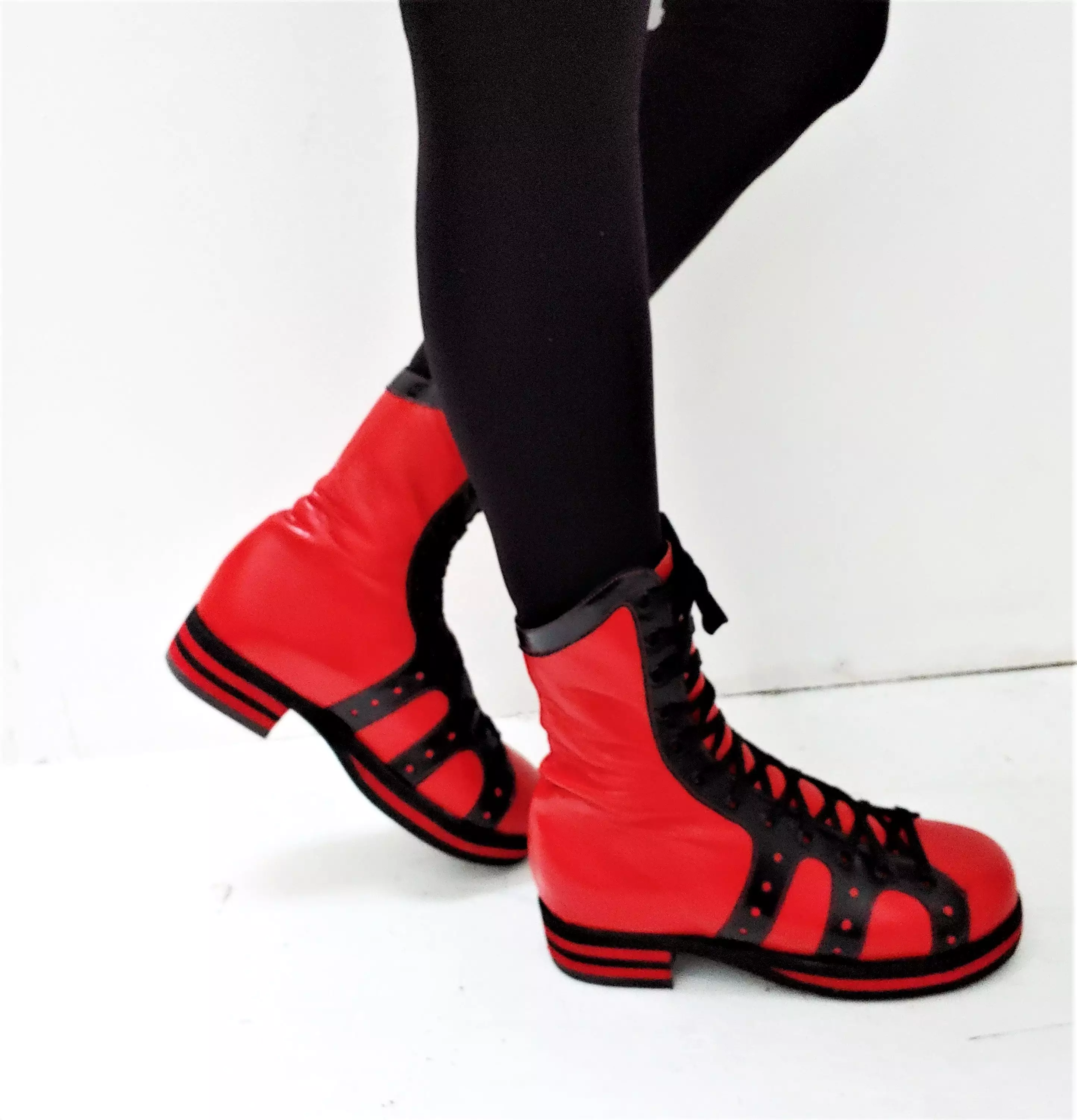 Red and black vintage high-top sneakers