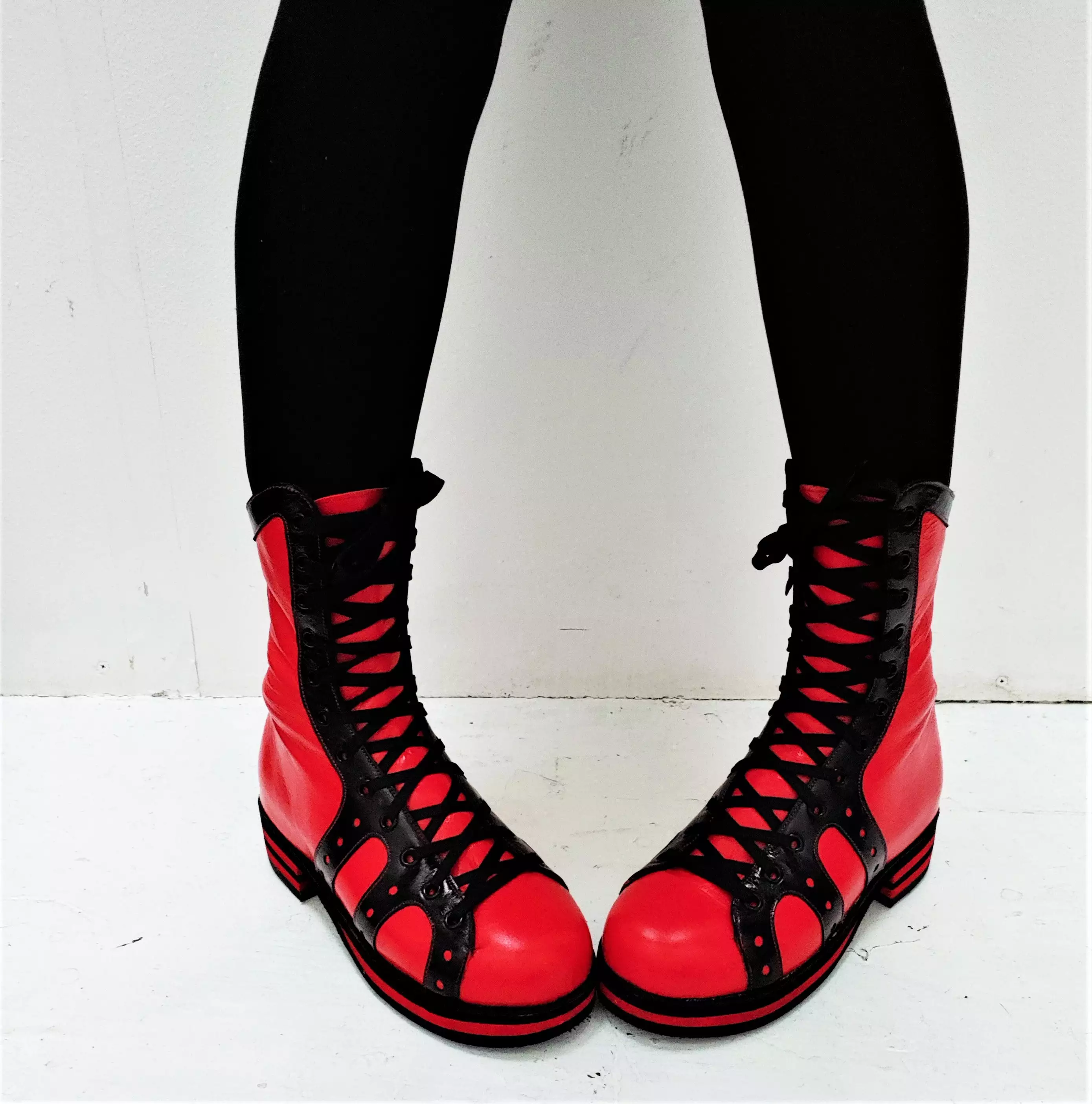 Red and black vintage high-top sneakers