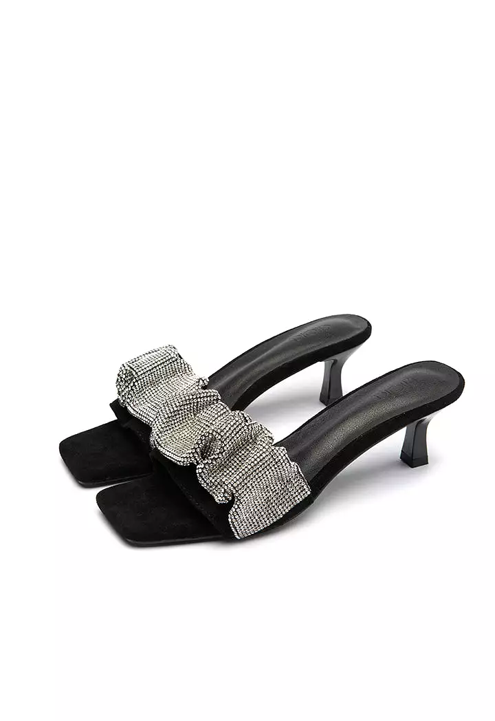 Rhinestone Ruched Vamp Slides Sandals