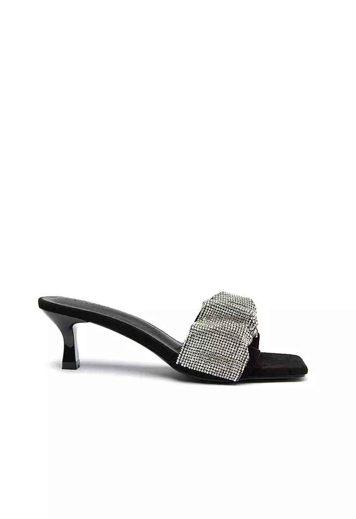 Rhinestone Ruched Vamp Slides Sandals