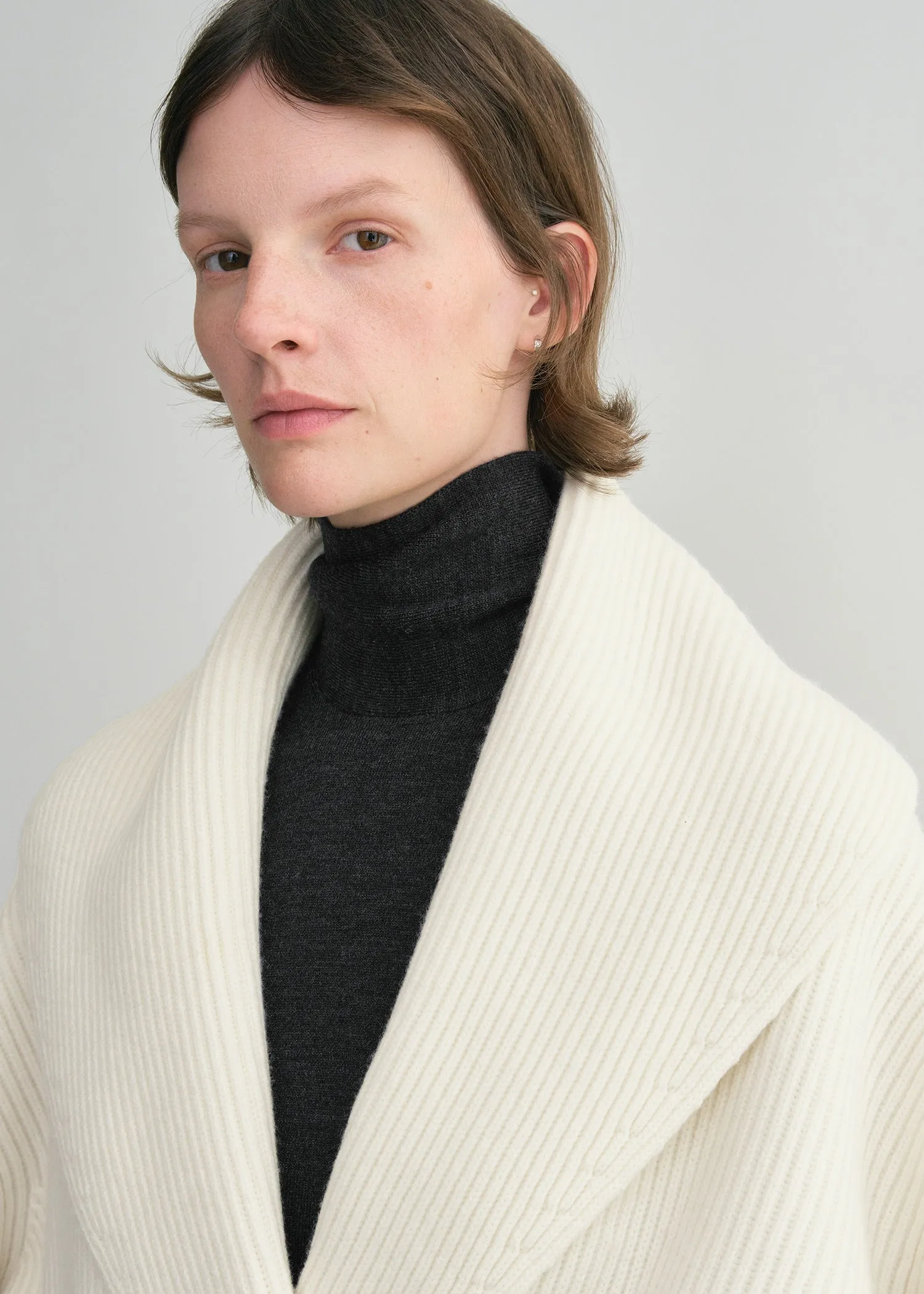 Shawl lapel cardigan milk