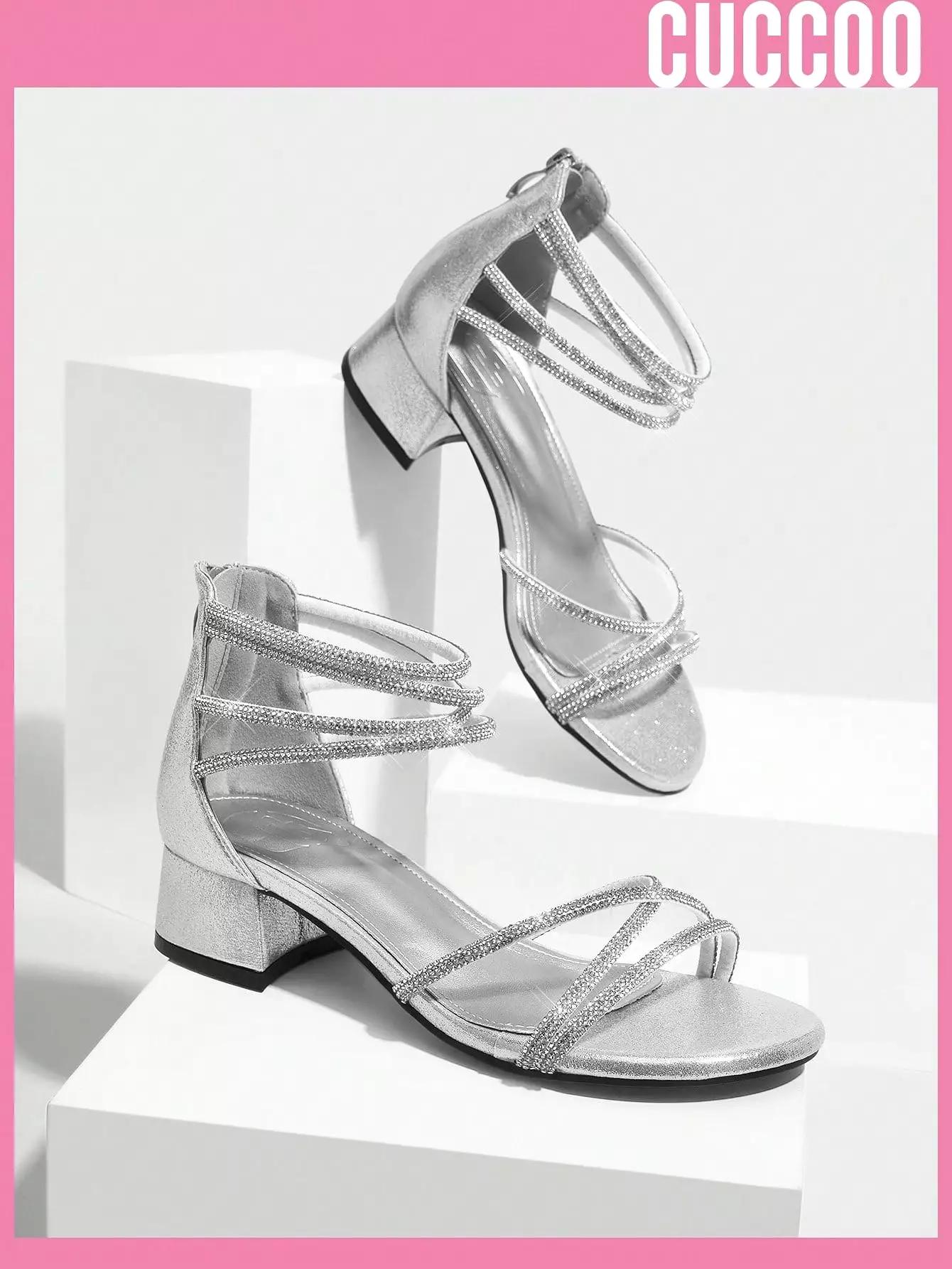 Silver Rhinestone Low-Heeled Sandals for Women - Spring & Summer Collection