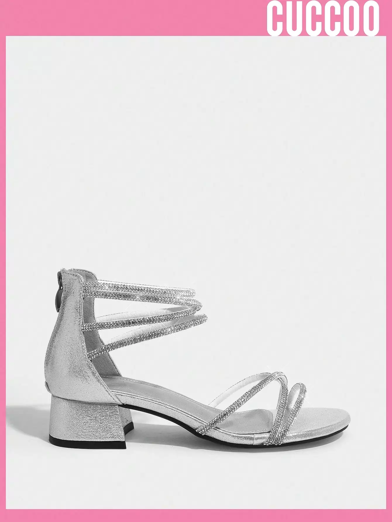 Silver Rhinestone Low-Heeled Sandals for Women - Spring & Summer Collection