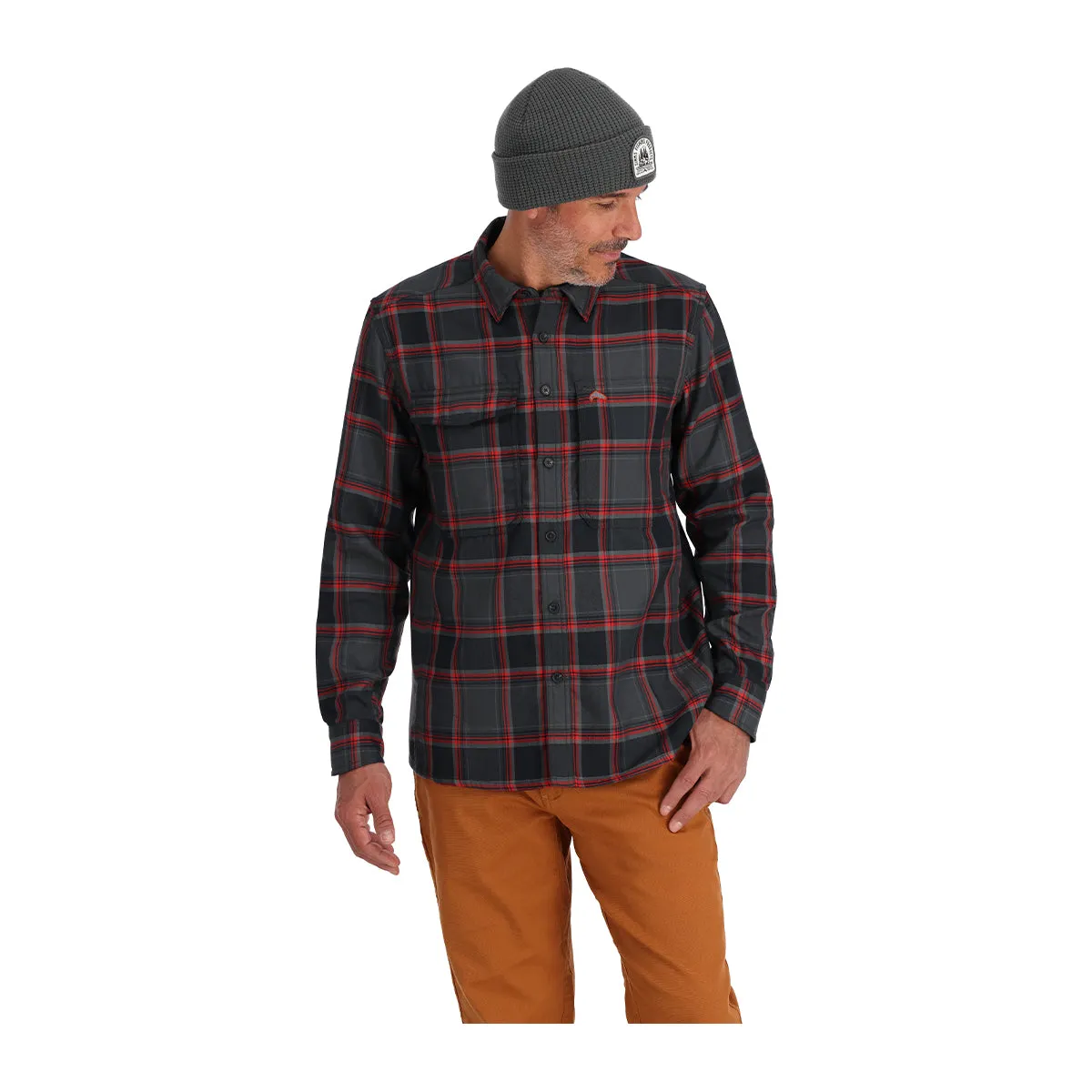 Simms Guide Flannel Black and Cutty Red Dimensional Buffalo