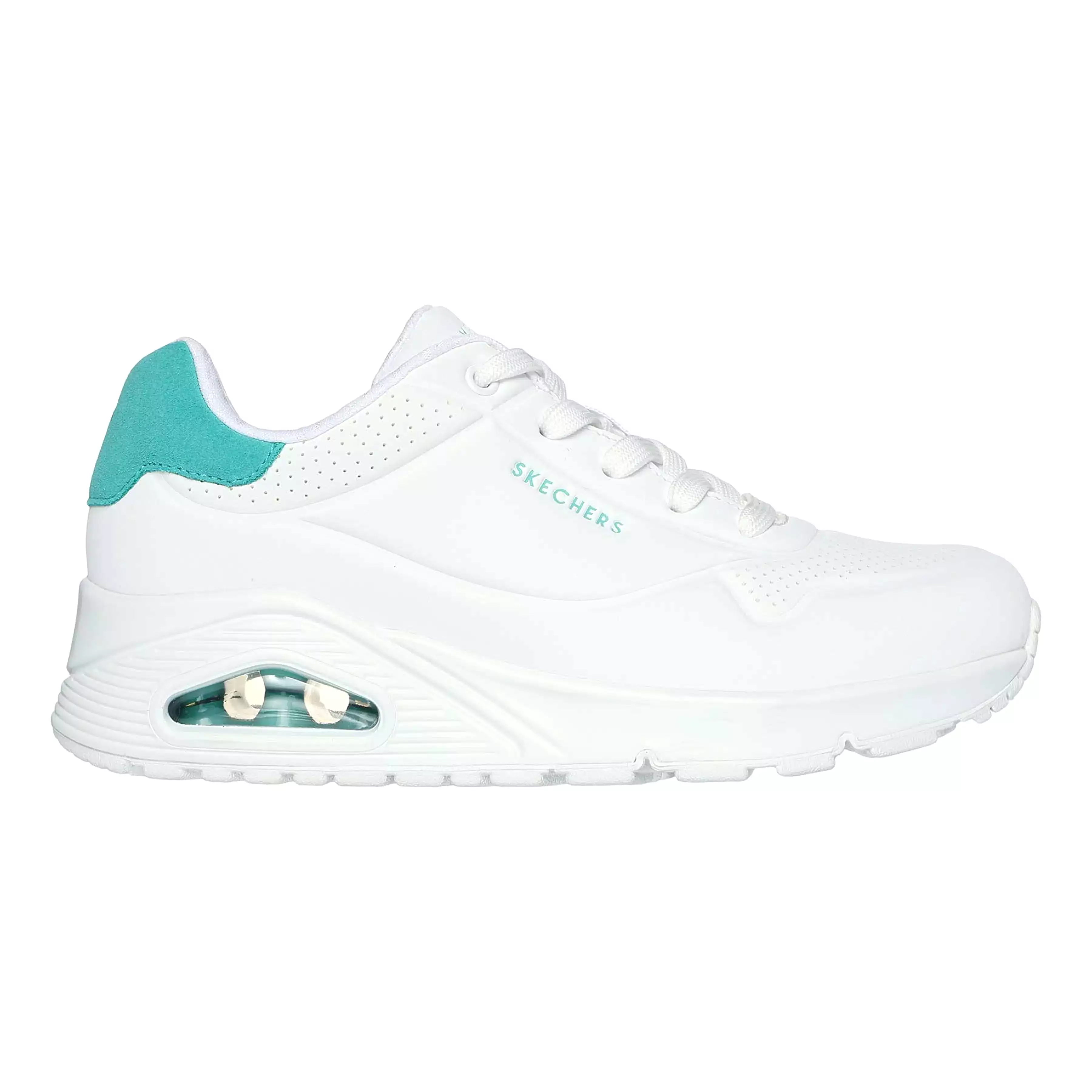 Skechers UNO Pop Back Trainer White Mint for Women