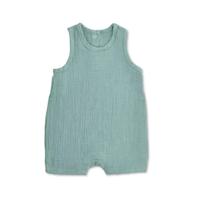 Sleeveless Teal Organic Muslin Coverall