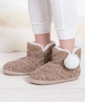 Totes Ladies Cable Knit Winter Boot Slippers