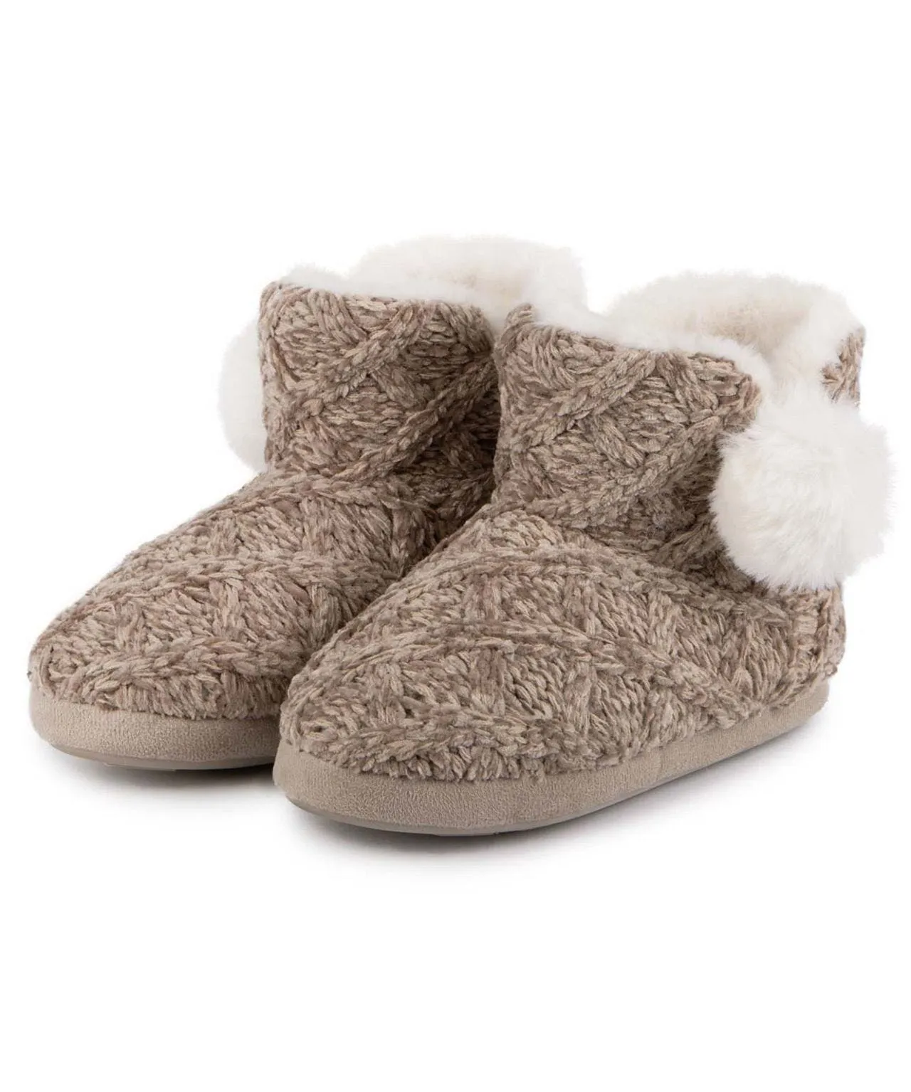 Totes Ladies Cable Knit Winter Boot Slippers