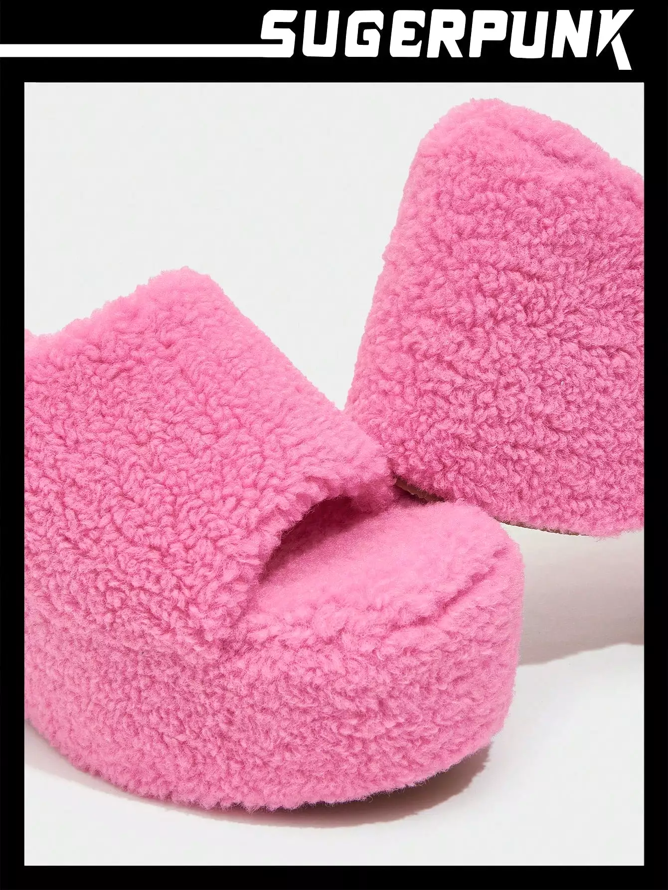 Valentine's Day Neon-Pink Fuzzy Wedge Slide Outdoor Sandals for Women