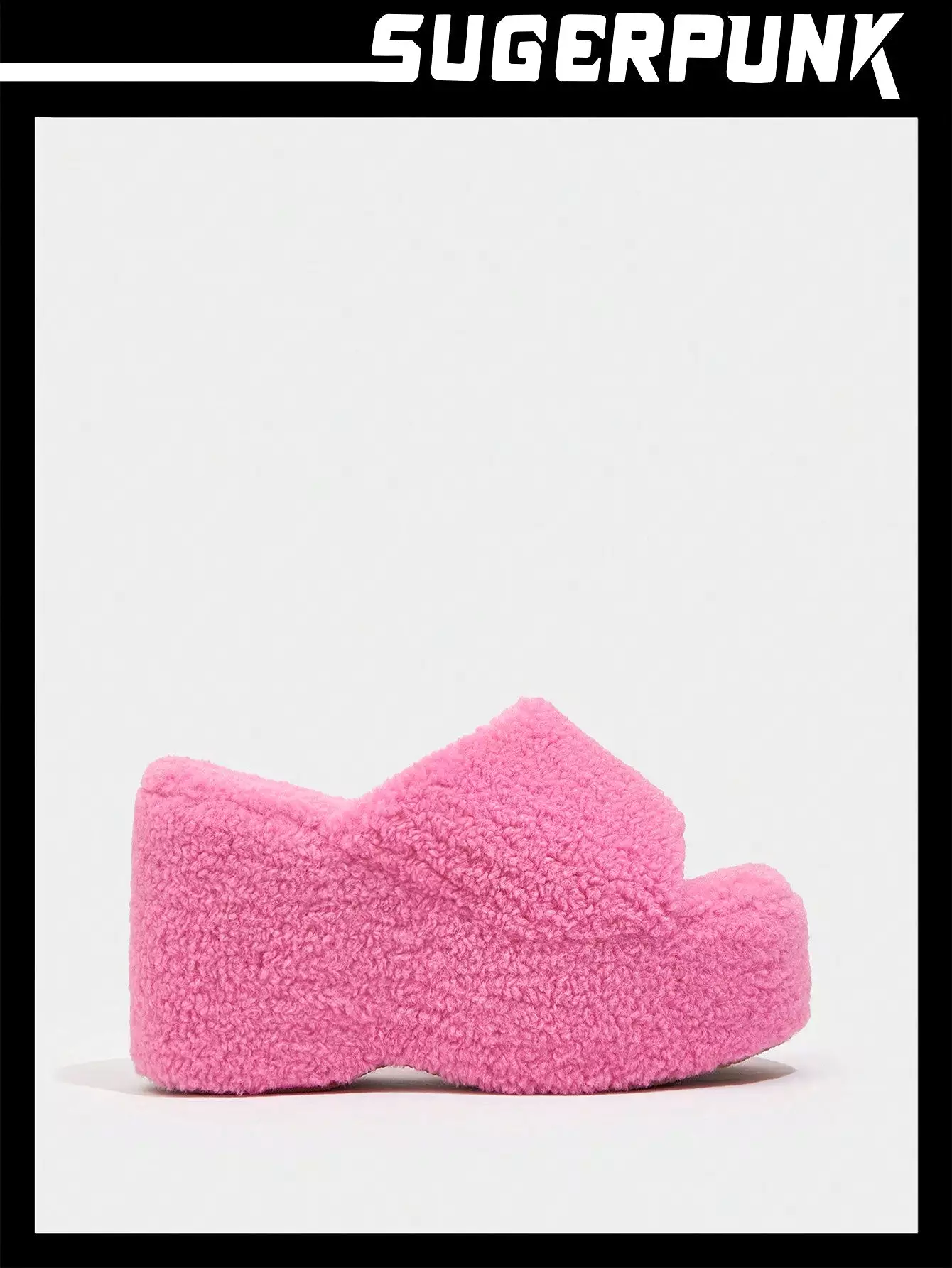 Valentine's Day Neon-Pink Fuzzy Wedge Slide Outdoor Sandals for Women