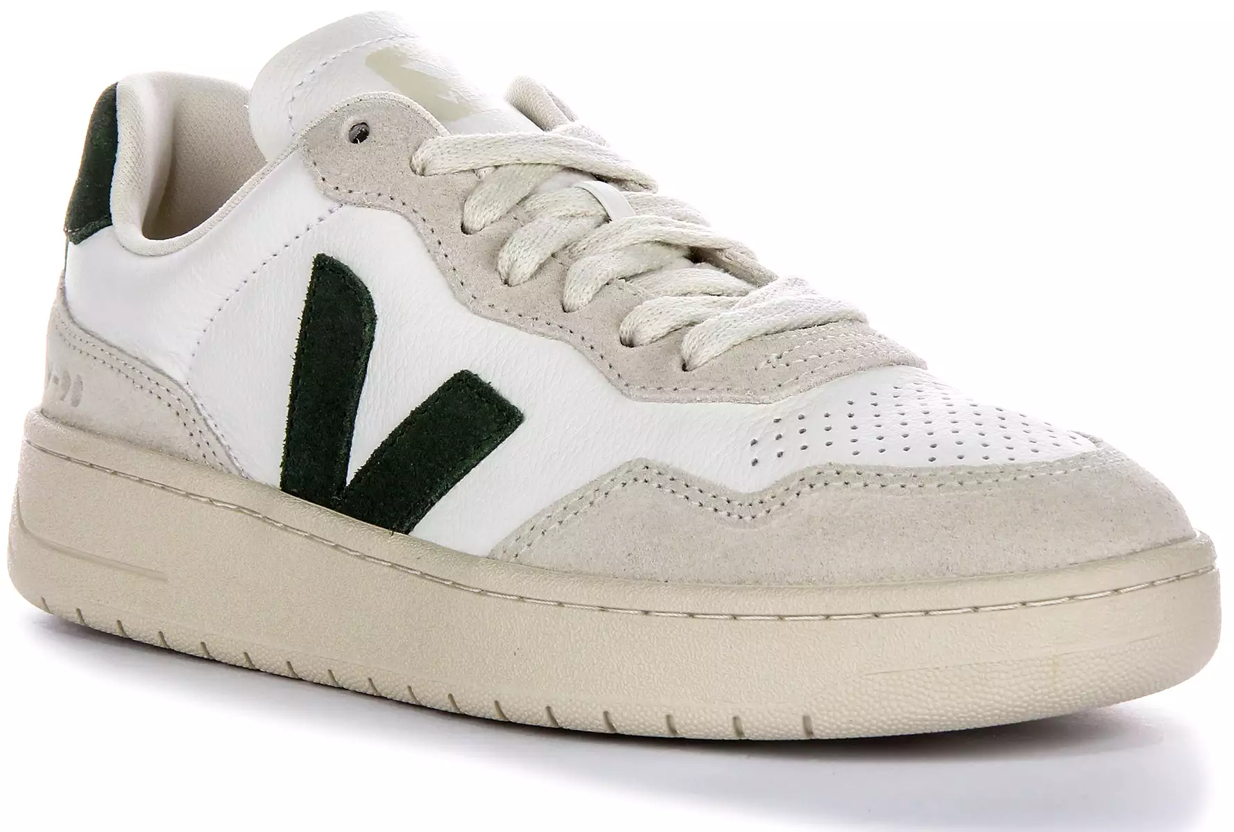 Veja V 90 Women's Leather Sneakers in White Green