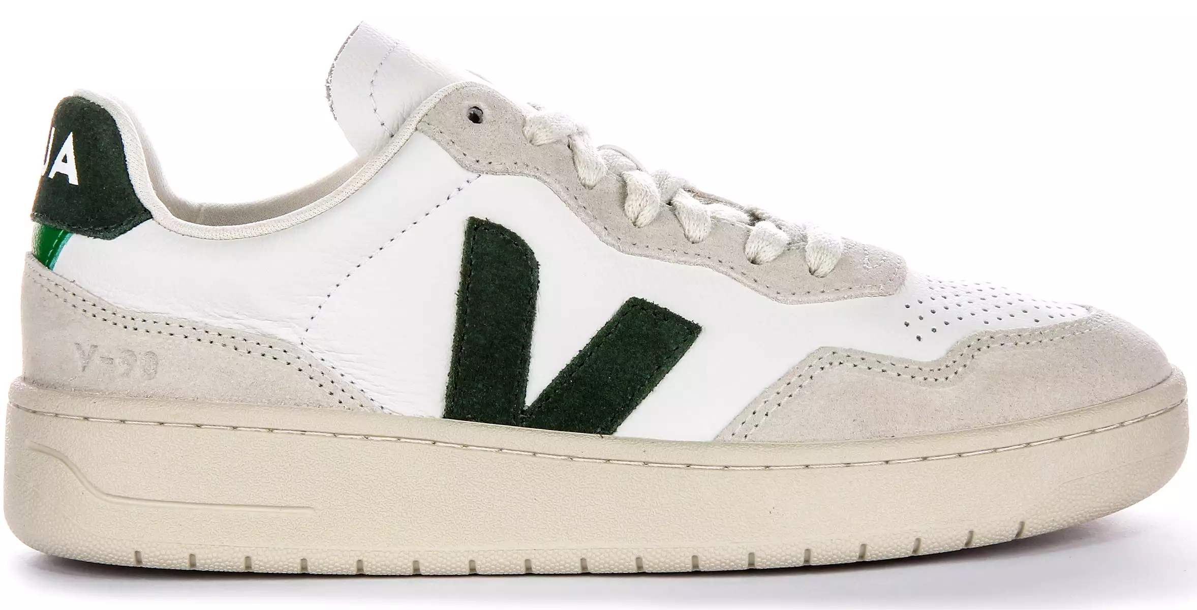 Veja V 90 Women's Leather Sneakers in White Green