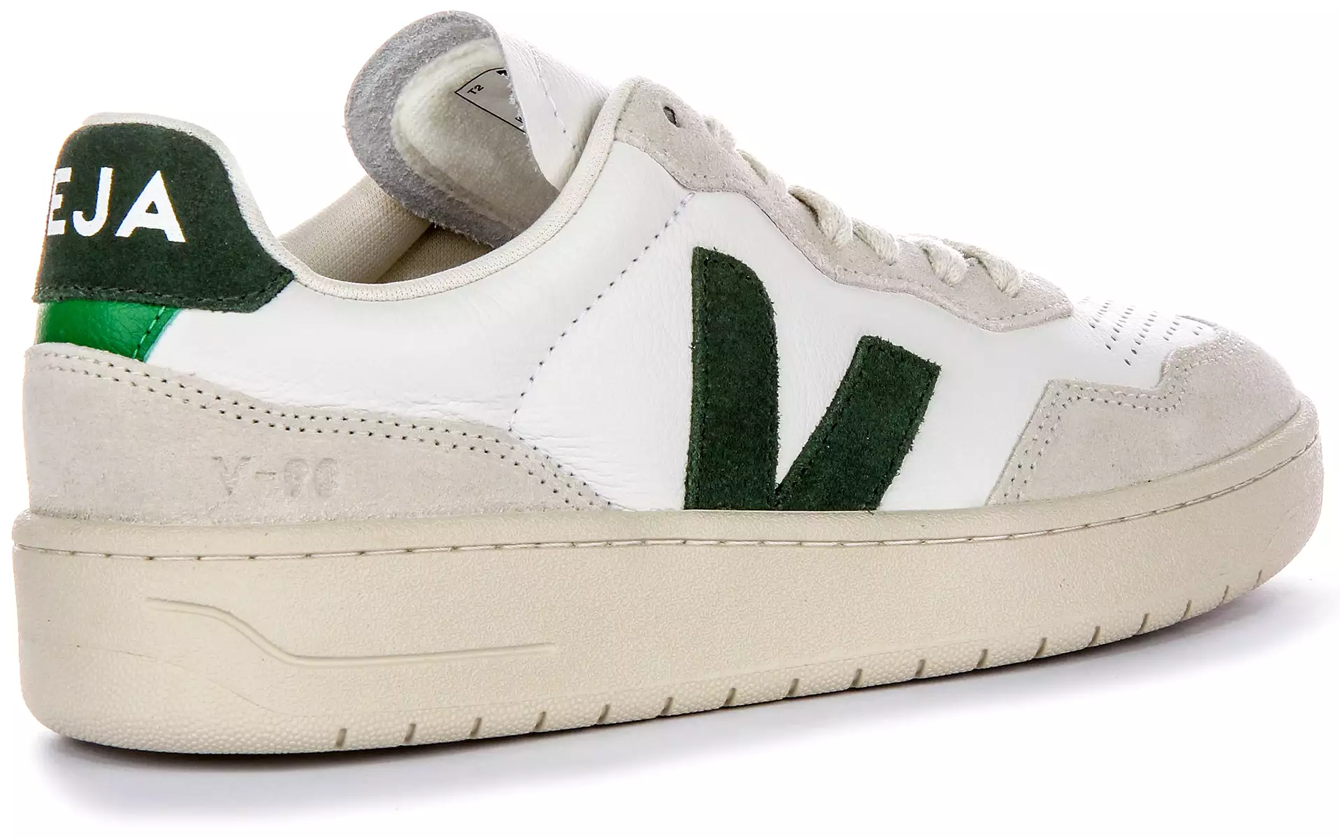 Veja V 90 Women's Leather Sneakers in White Green