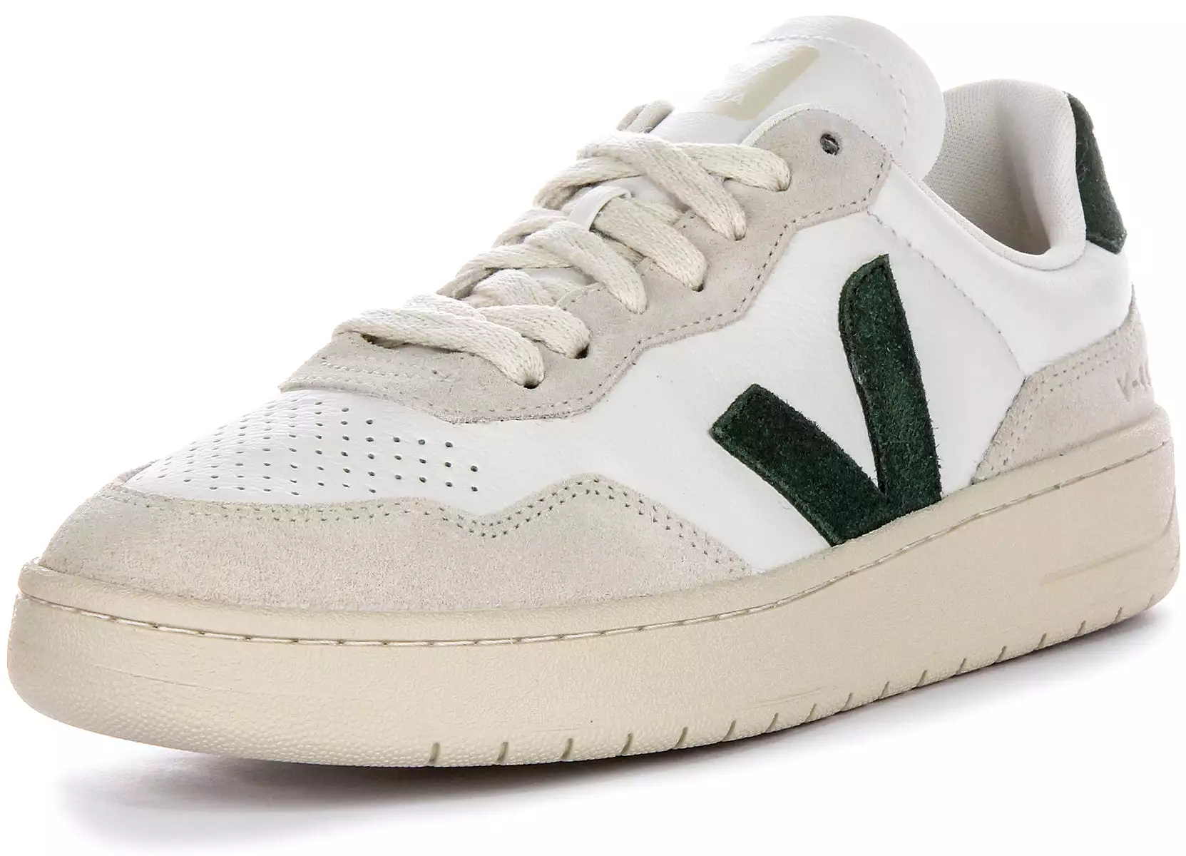 Veja V 90 Women's Leather Sneakers in White Green