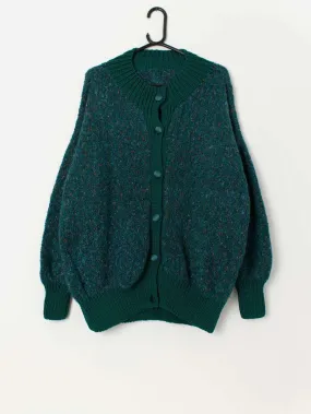 Vintage Teal Handknit Cardigan with Matching Buttons - Large / XL