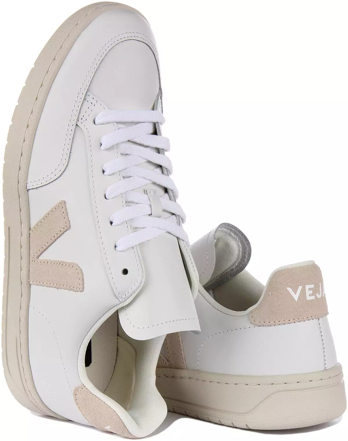 White Beige Women's Veja V-12 Leather Sneakers