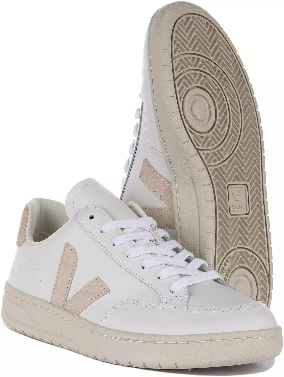 White Beige Women's Veja V-12 Leather Sneakers