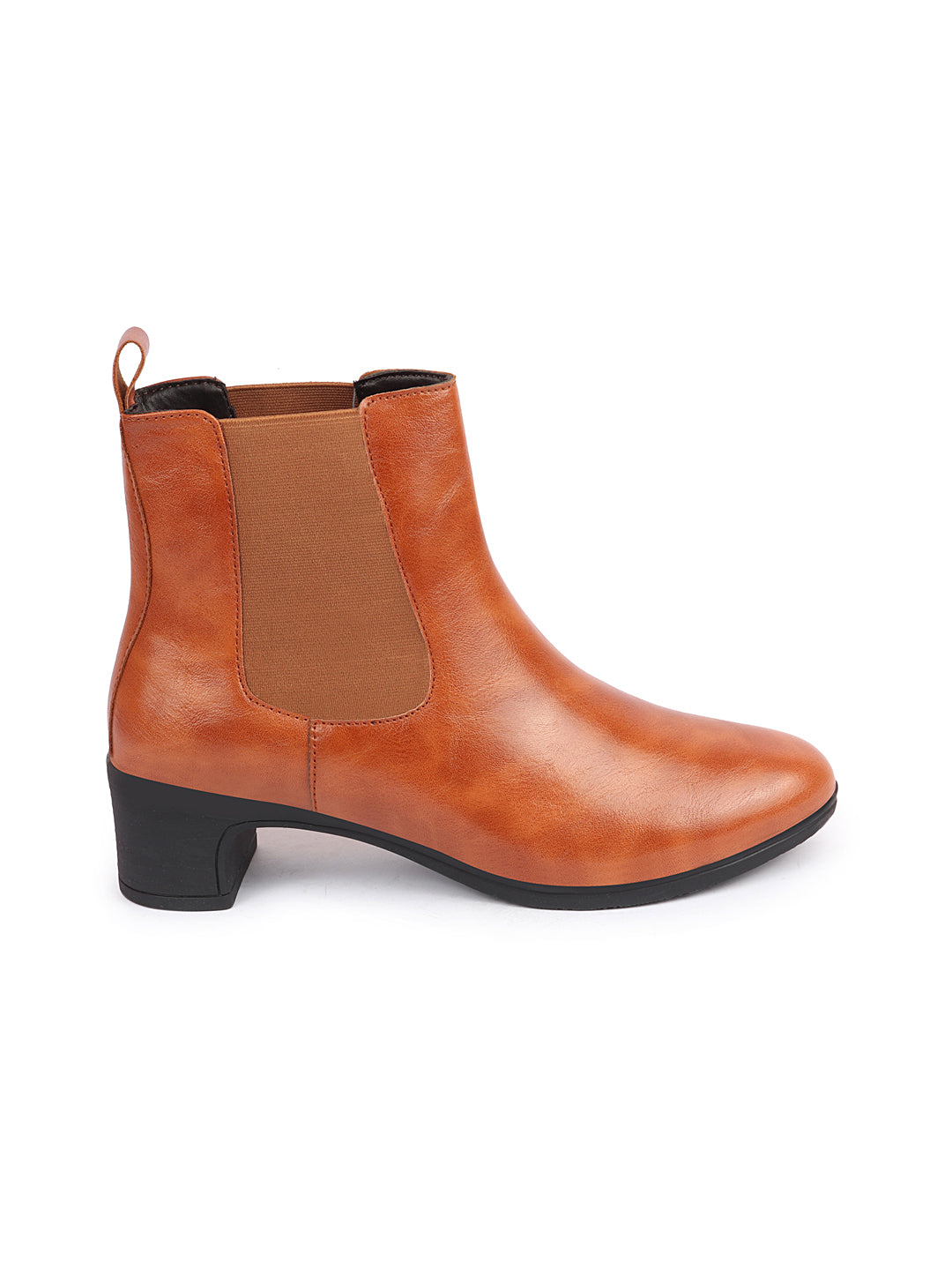 Women Chelsea Boots, Heeled Winter Ankle Boots, Tan Flared High Top Boots