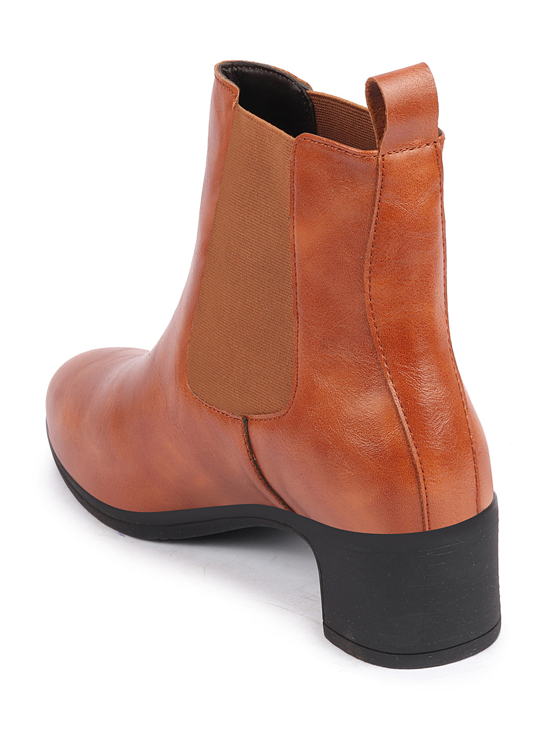 Women Chelsea Boots, Heeled Winter Ankle Boots, Tan Flared High Top Boots