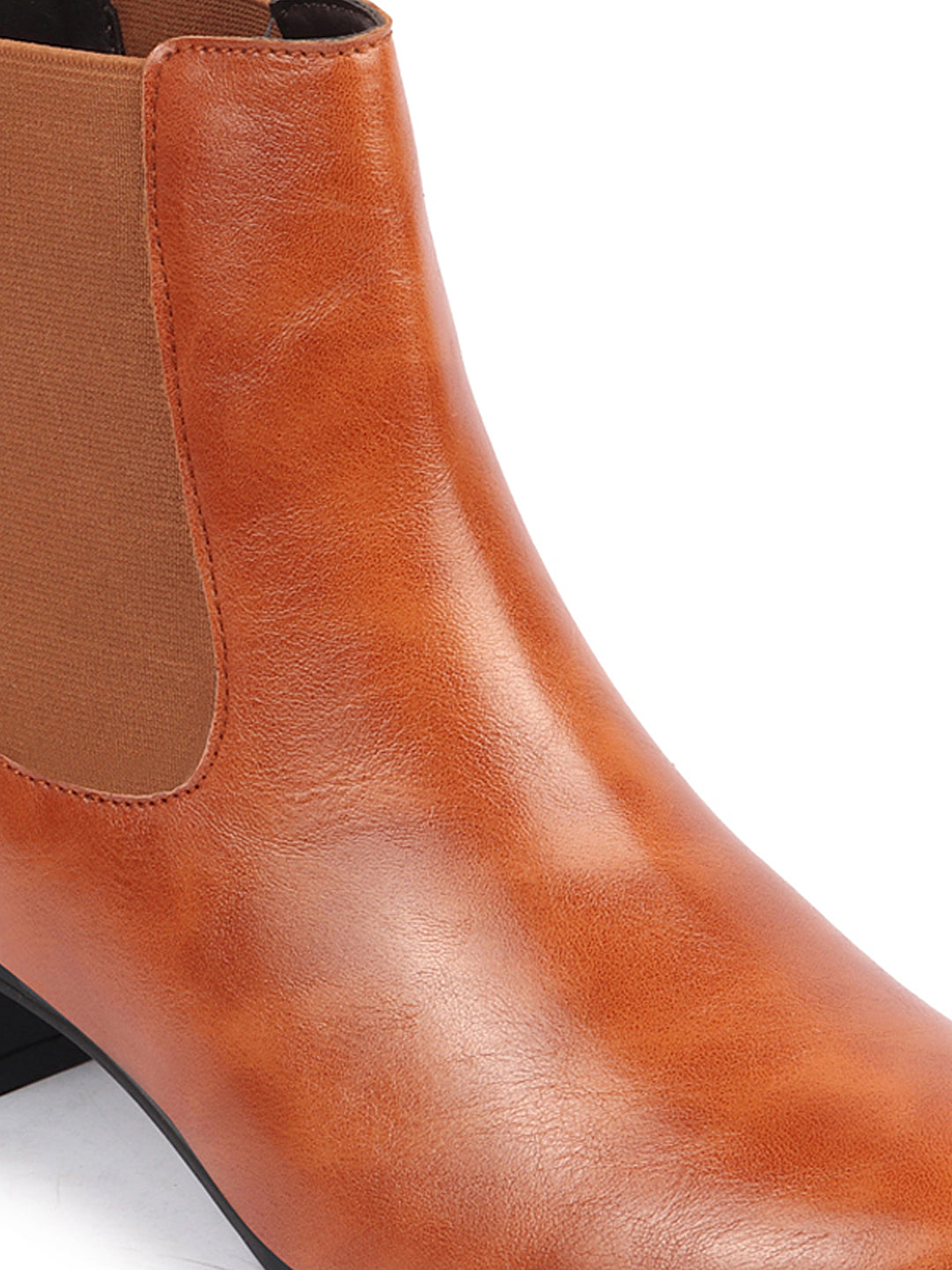 Women Chelsea Boots, Heeled Winter Ankle Boots, Tan Flared High Top Boots