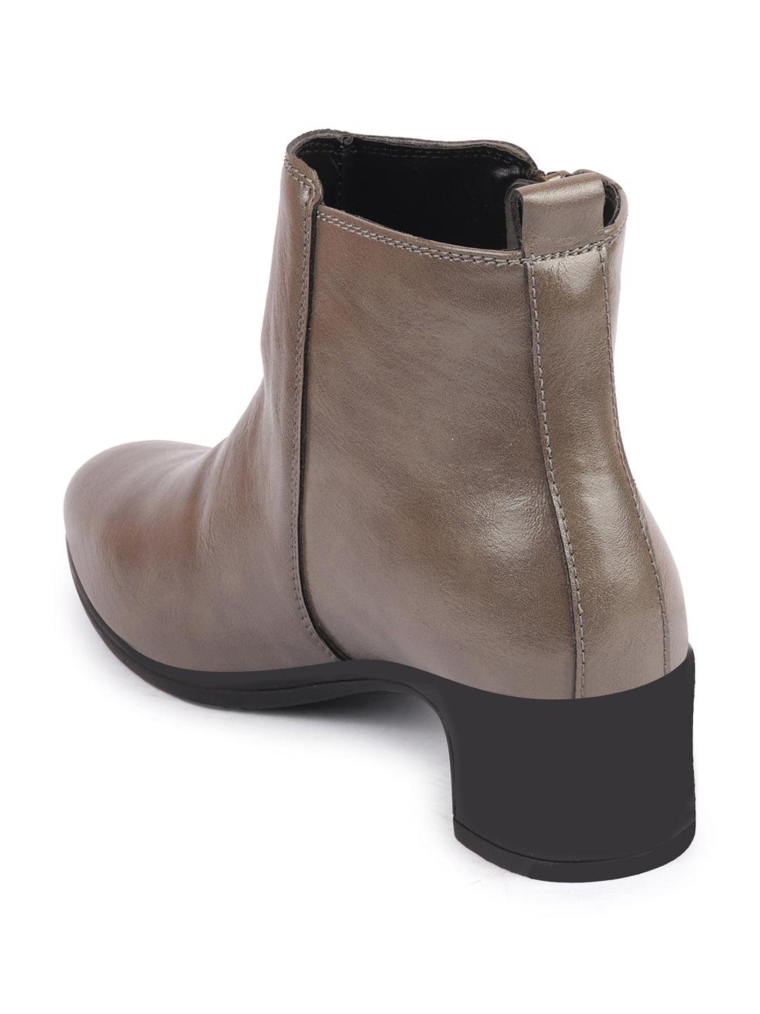 Women Grey Boots Mid Top Flared Heel Winter Classic Zipper