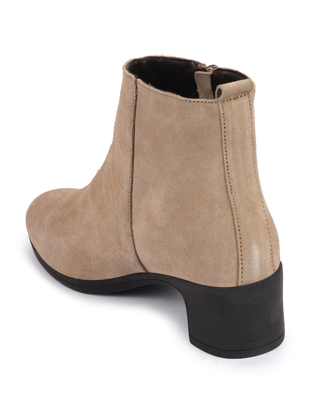 Women Mid Top Suede Leather Winter Chelsea Boots with Flared Heel and Zipper Closure - Cheeku