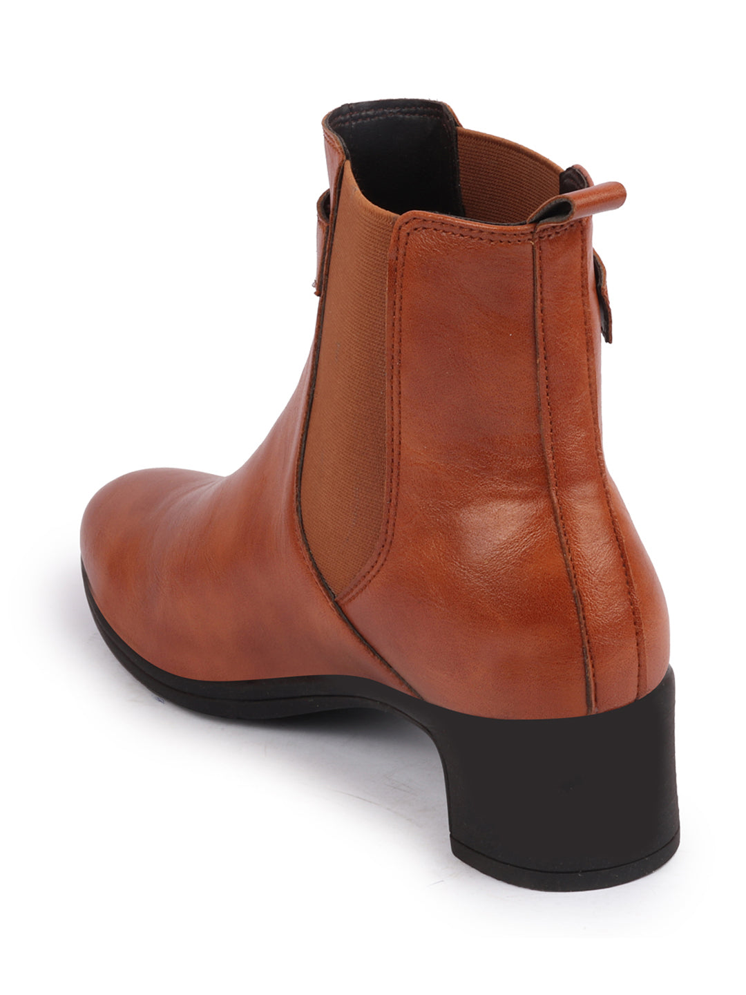 Women Tan Flared Heel High Ankle Classic Winter Buckle Strap Chelsea Boots - Shop Now.