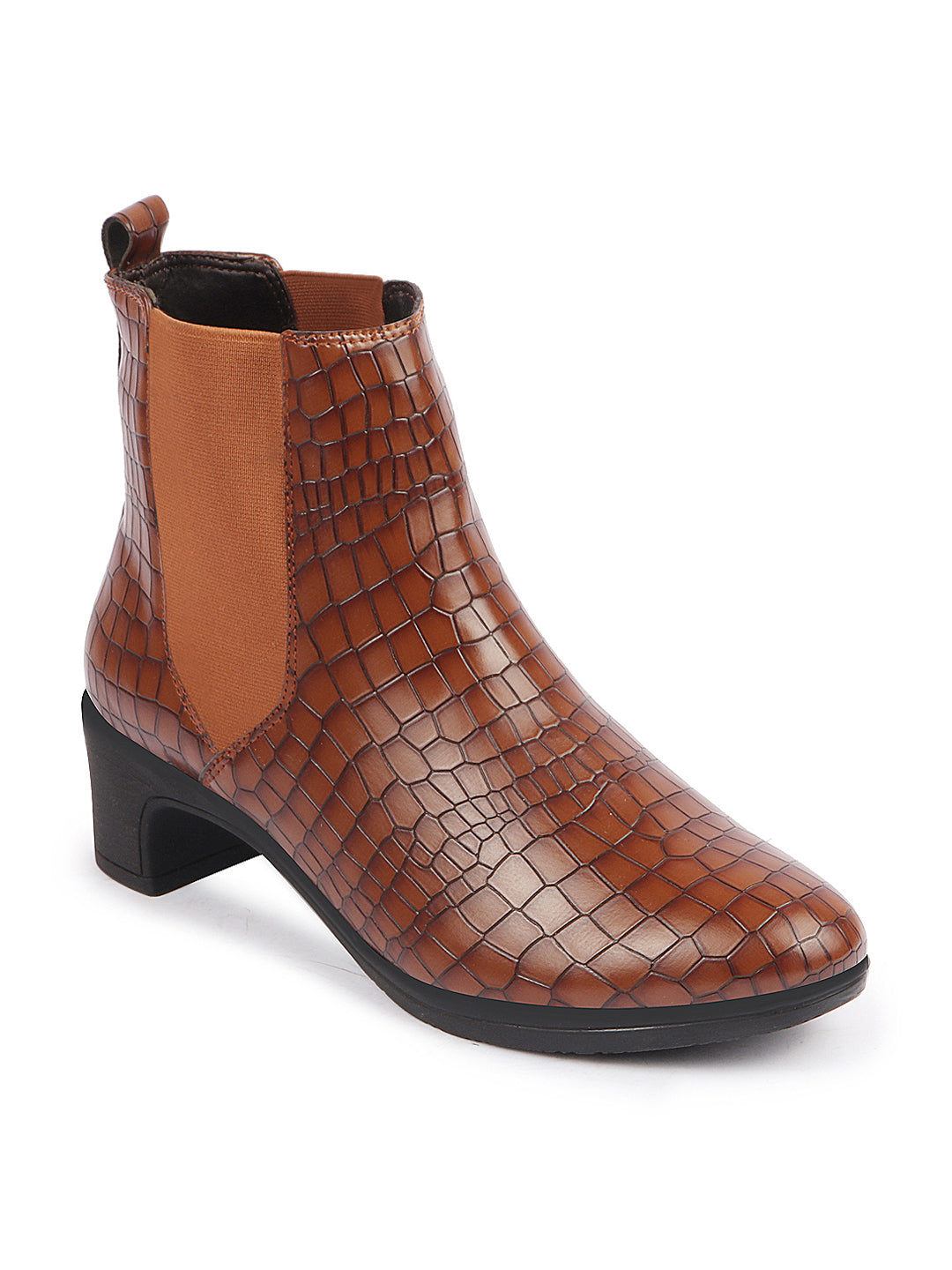 Women Tan Leopard Print Chelsea Boots