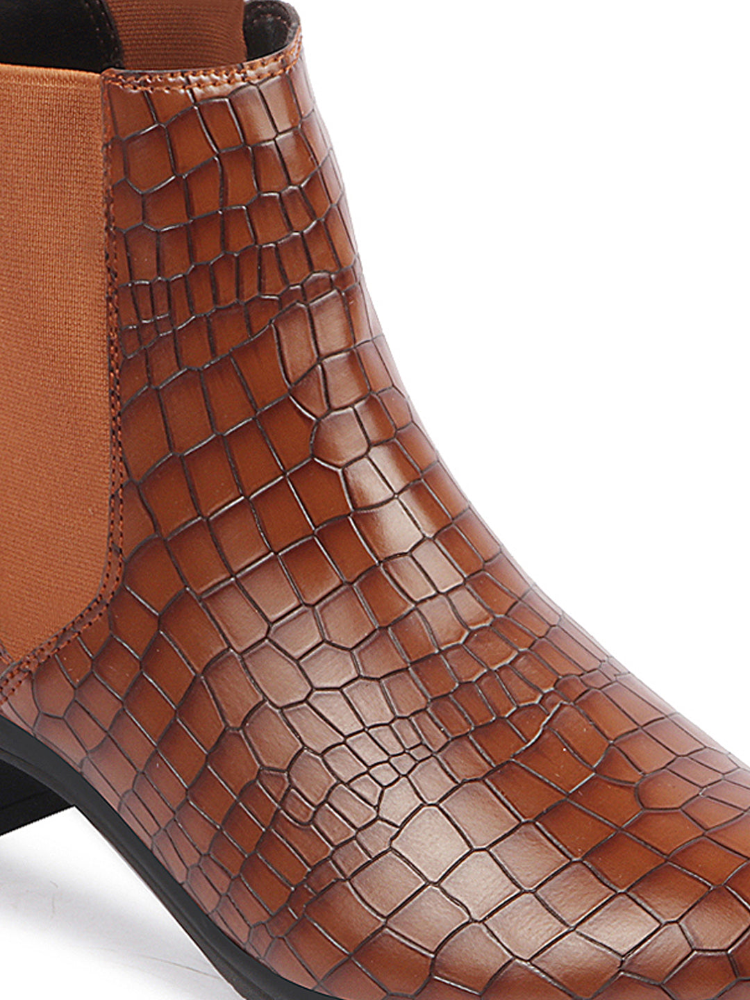 Women Tan Leopard Print Chelsea Boots