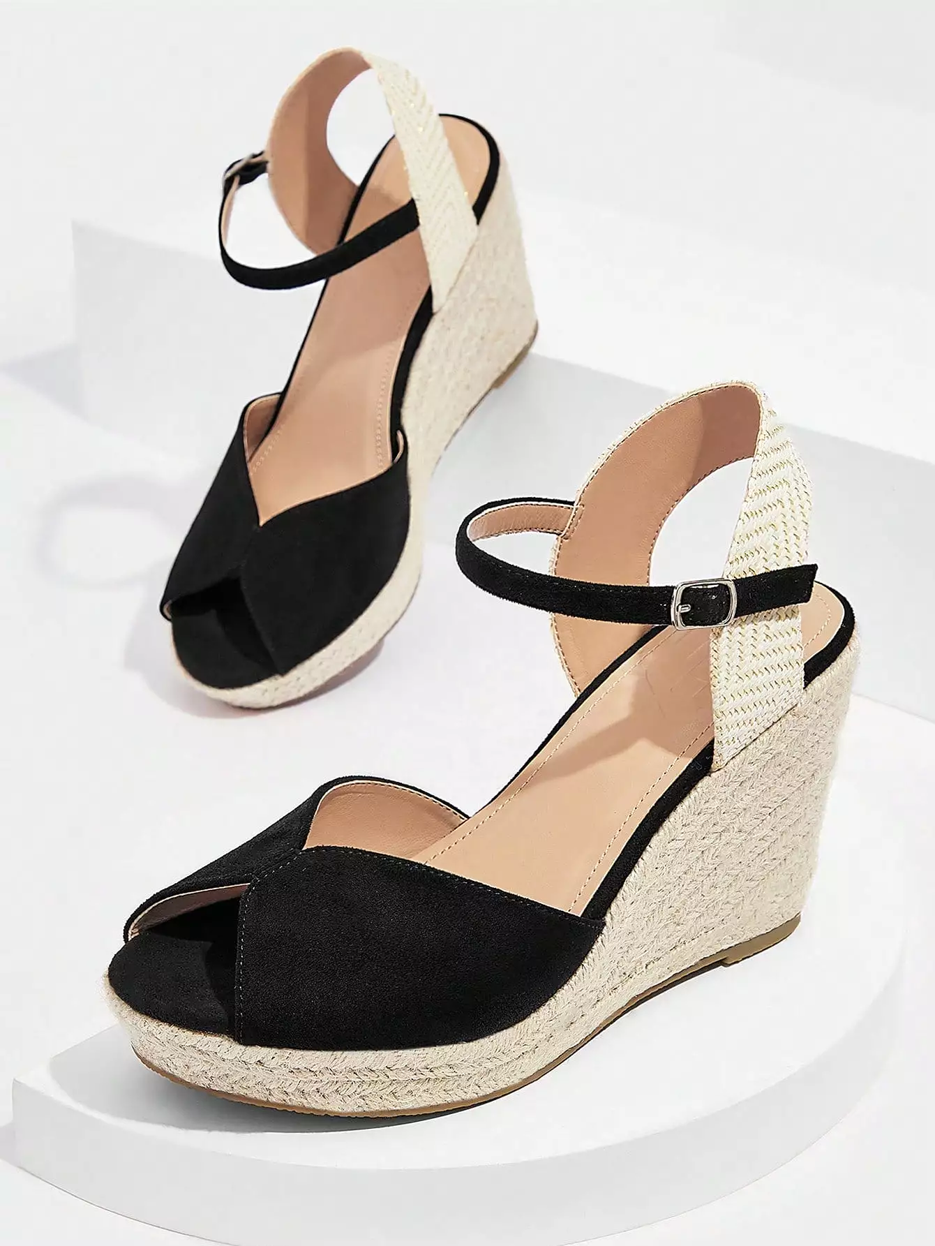 Women Wedge Sandals, Faux Suede Ankle Strap Espadrille Sole