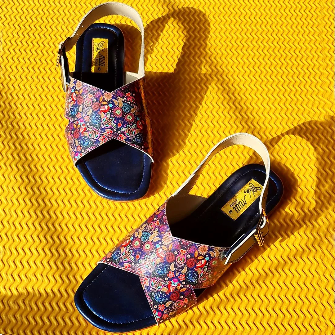 Women's Blue Graphic Kohati Flat Sandals