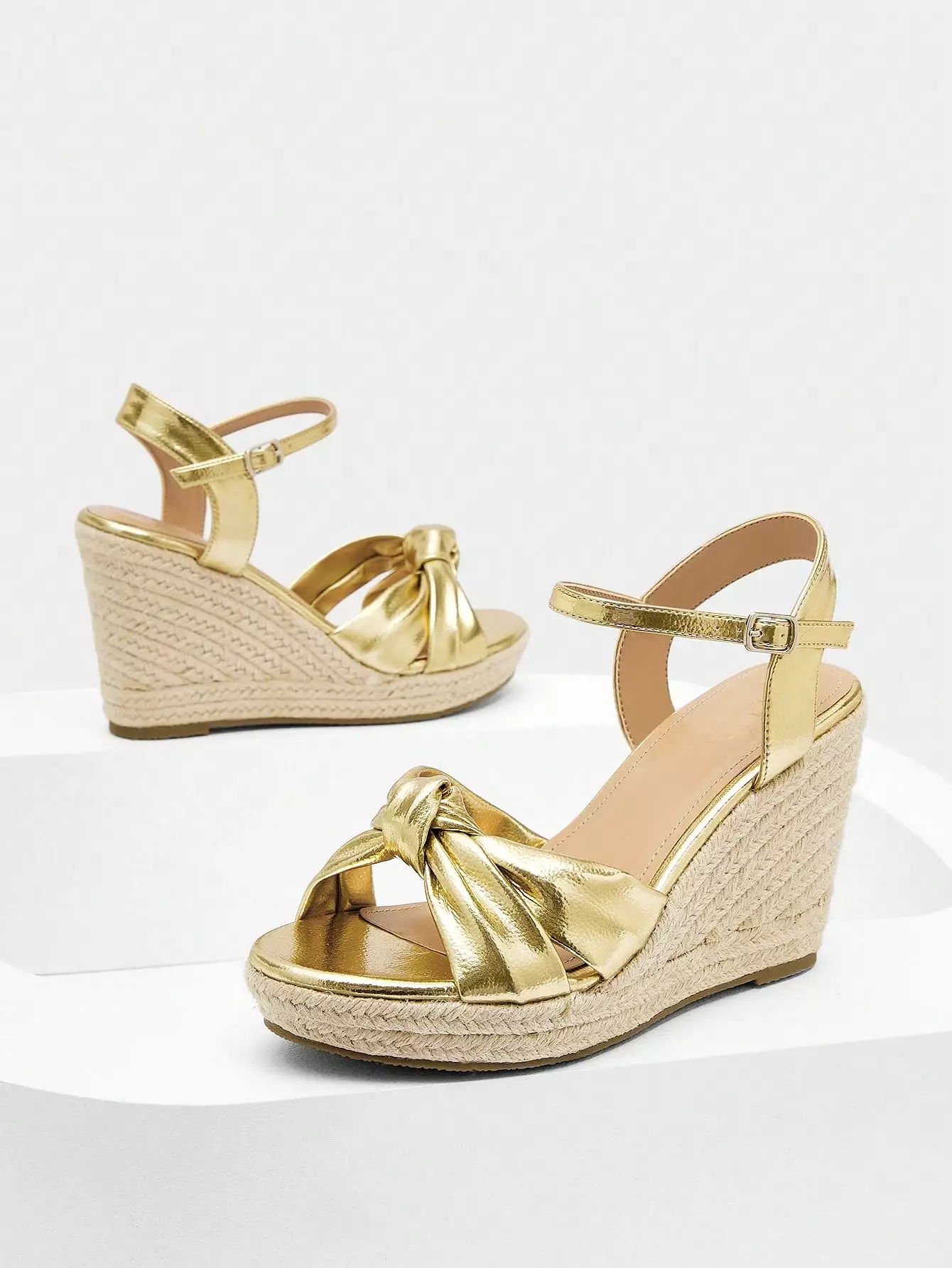 Women's knotted wedge sandals with ankle strap for vacations